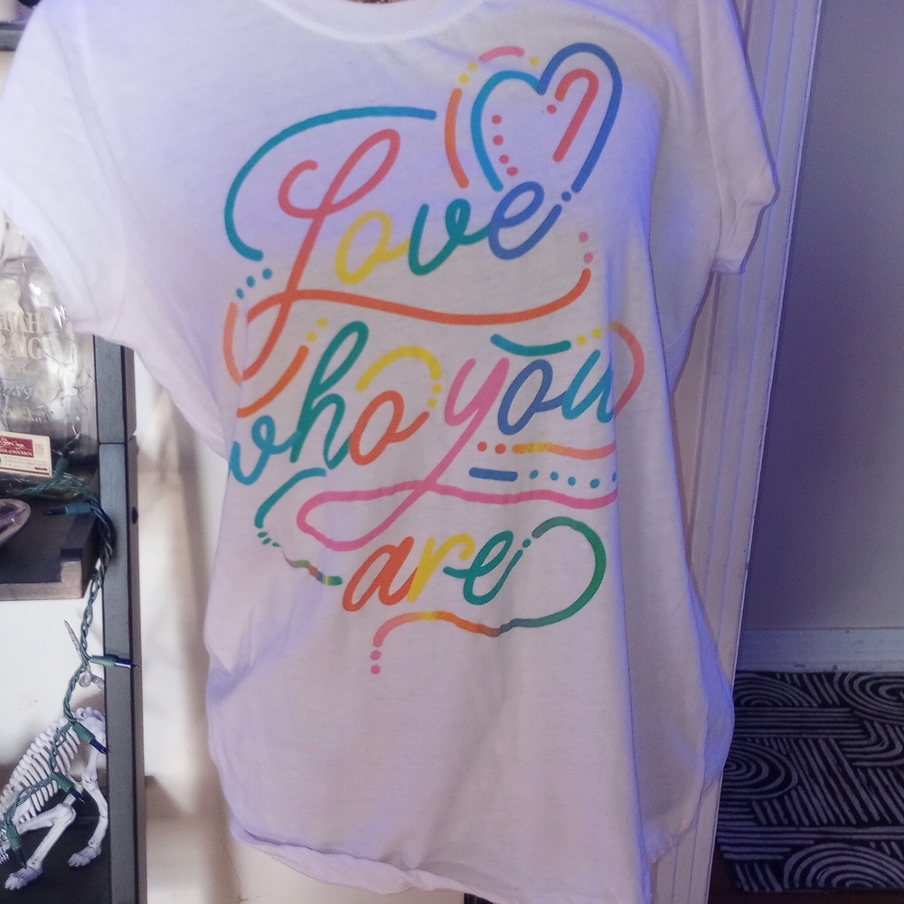 White Tee with Multicolor Love Print